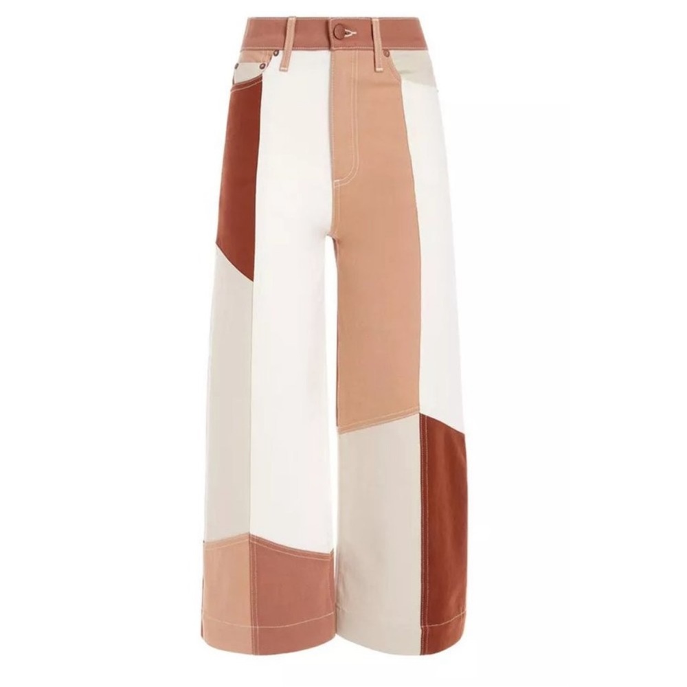 Alice + Olivia | Brown White Patchwork Gaucho Pan… - image 3